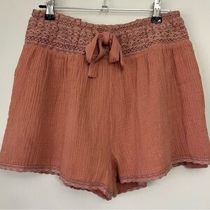 NWT Listicle Lace Trim Shorts Clay Small NWT Boho Gauze Pink Whimsical High Rise
